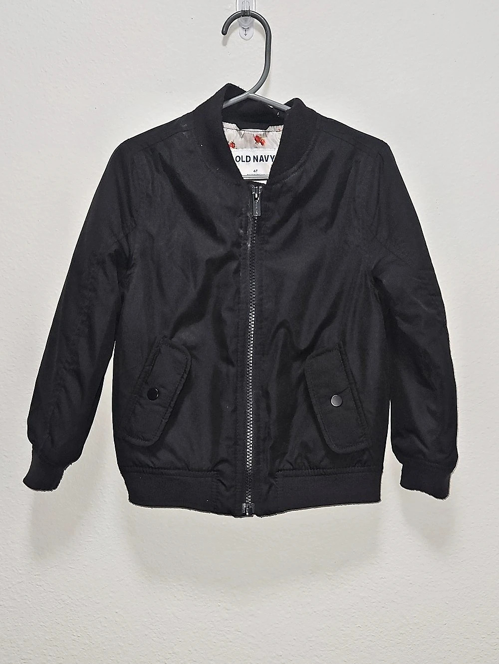 Old Navy Zip-Front Black Bomber Jacket Toddler Black 4t Fall Universal Boy/Girl